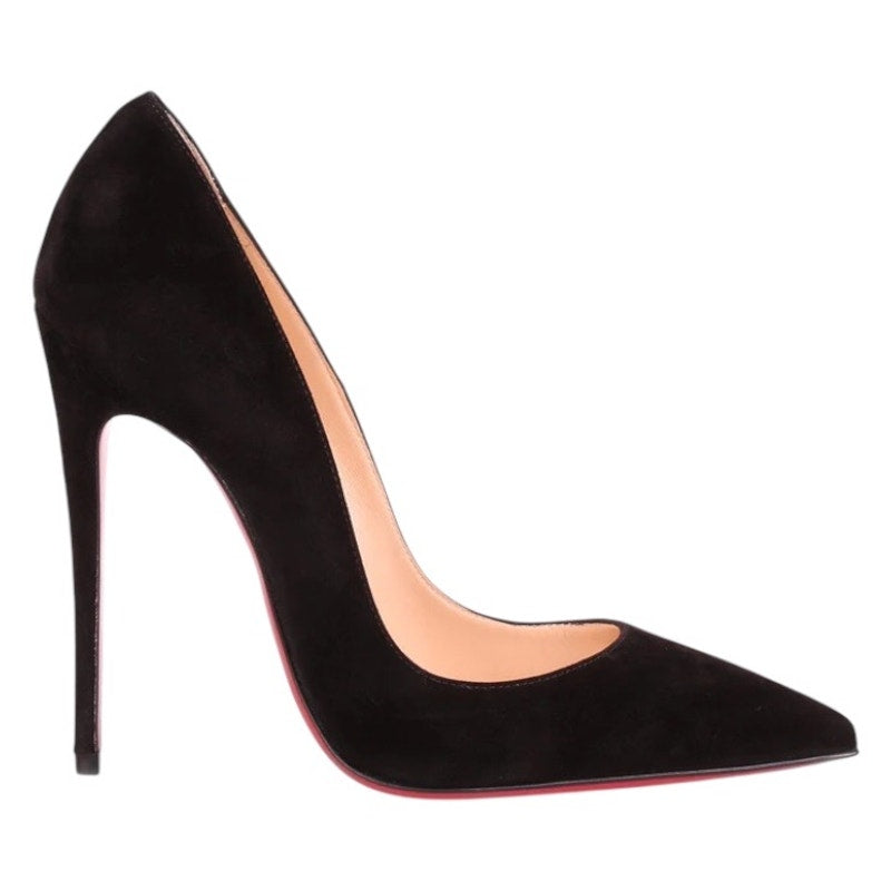 Christian Louboutin So Kate 120 Suede Pointed Toe Pumps Black Size 38