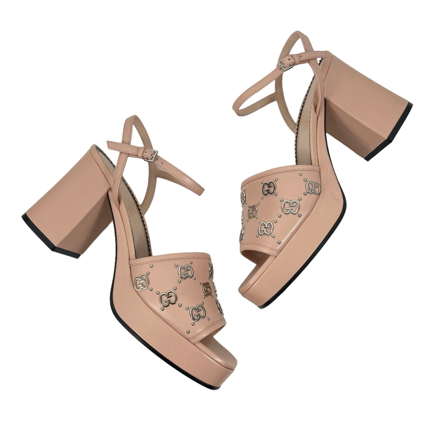 Gucci Malaga Kid Interlocking GG Studs 85mm Platform Sandal Pink Size 39.5