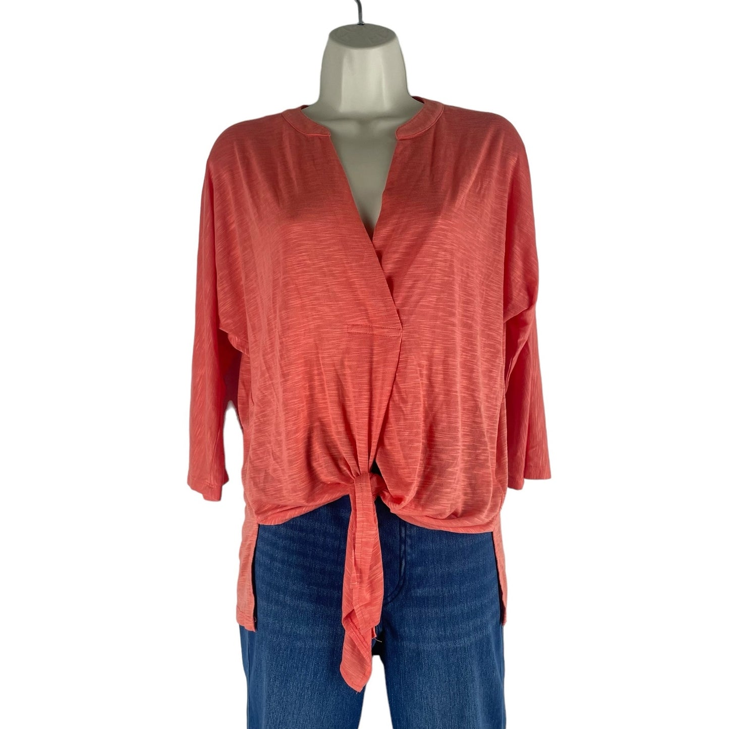 Sunday in Brooklyn 3/4 Sleeve Tie Front Hem Top Hi Lo Coral Orange Size XS