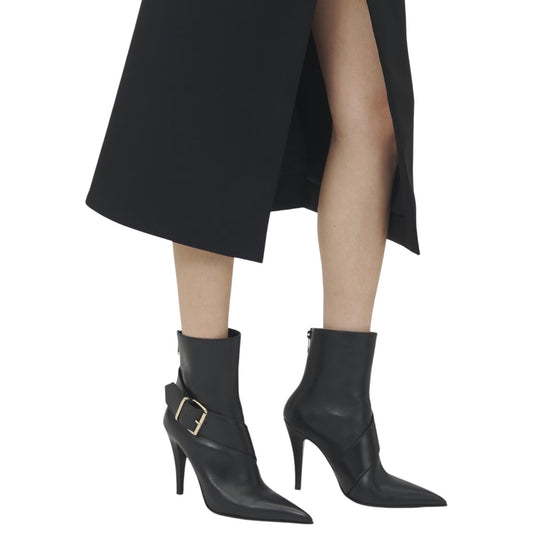 Alexander McQueen Heron Buckle Leather Heeled Boot Black Size 38