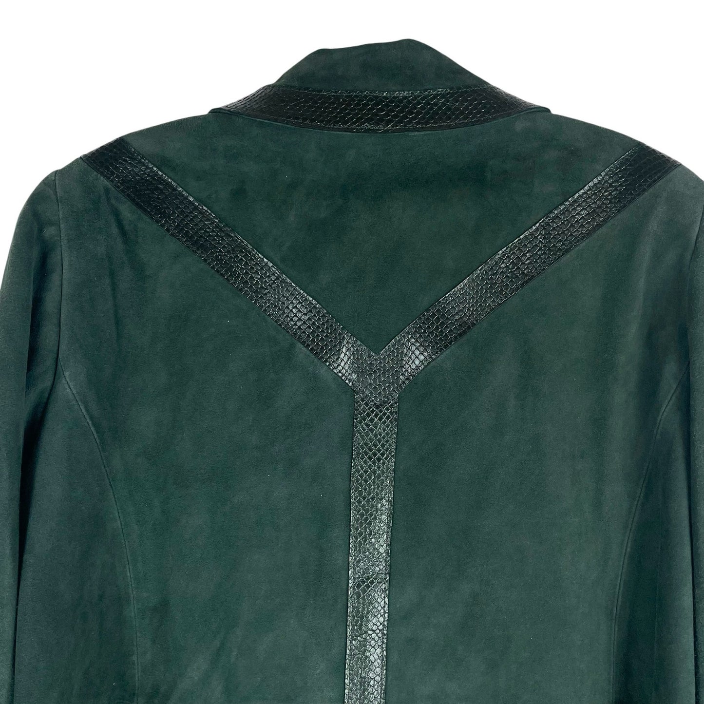 Worth NY Snake Leather Trim Suede Jacket Snap Button Dark Green Size 4