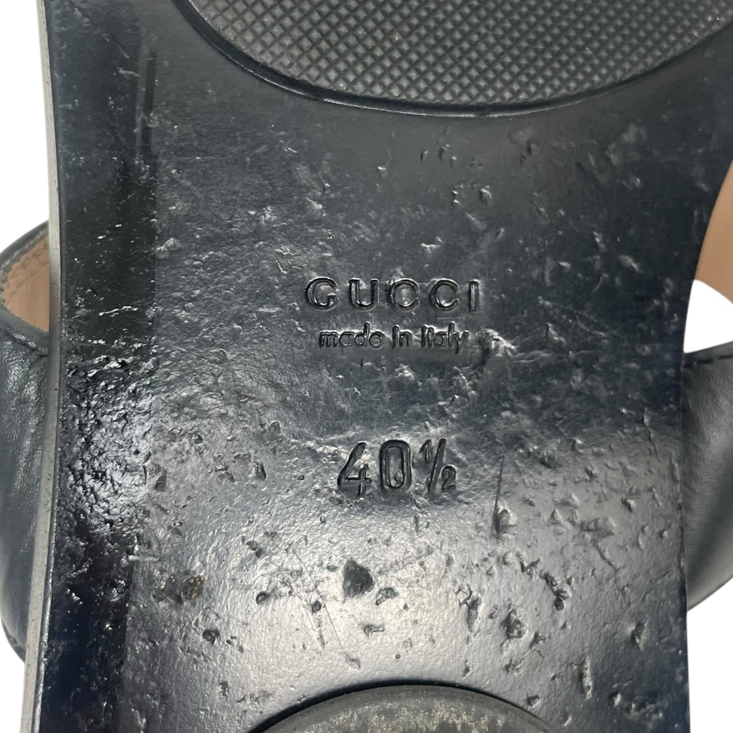 Gucci Leather Thong Sandals Double G Logo Black Gold Size 40.5