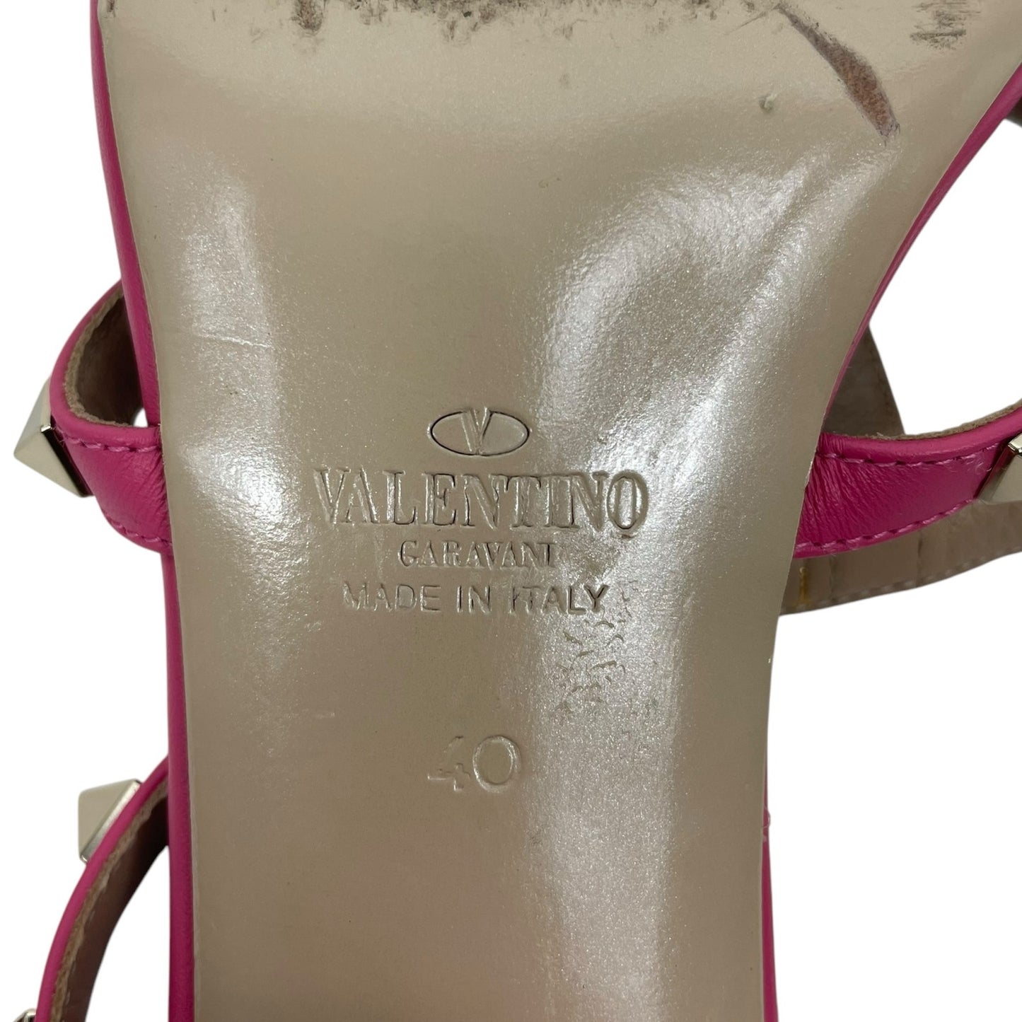 Valentino Garavani 60mm Rockstud Leather Slide Heel Sandals Pink Size 40