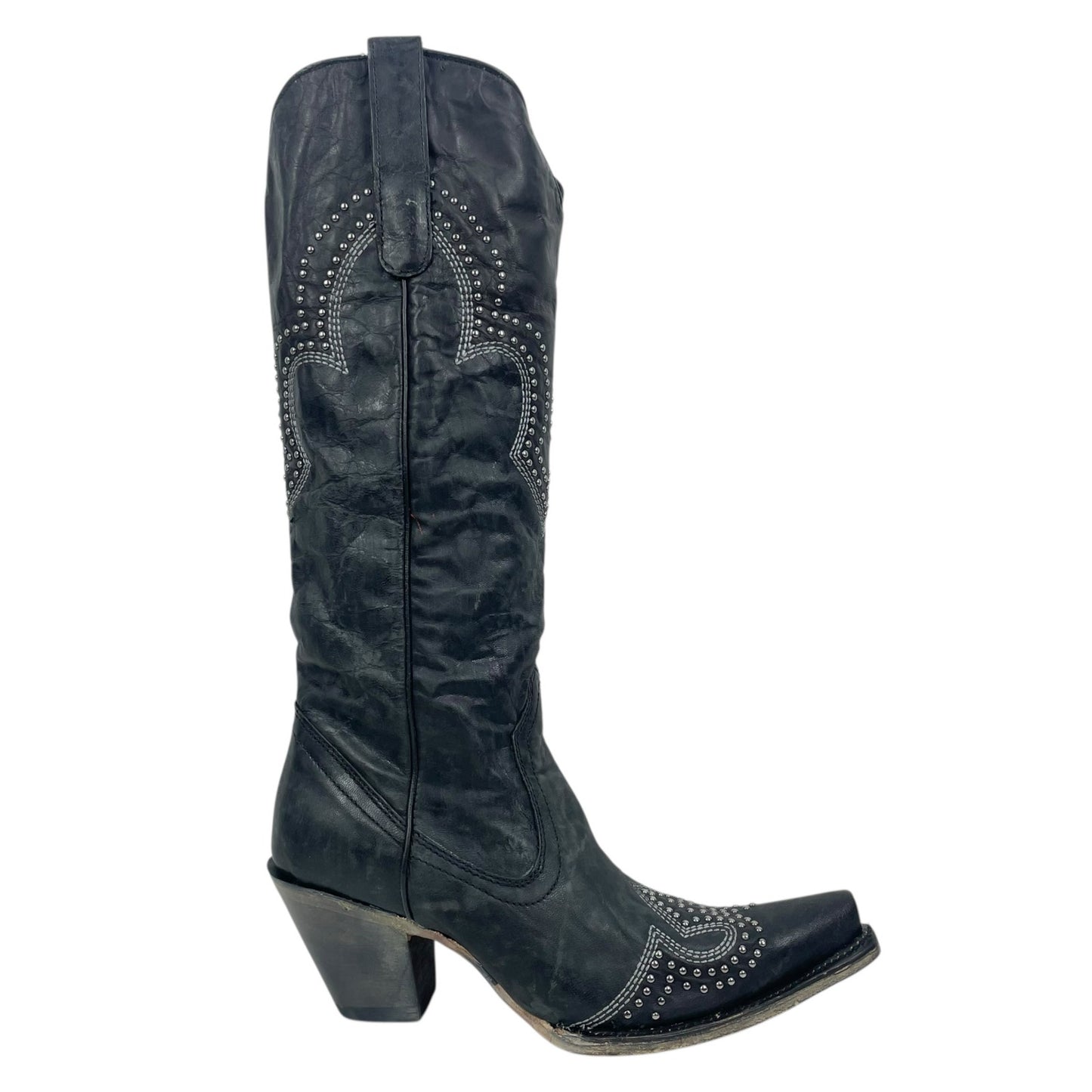 Corral Black Studded Embroider Tall Cowbot Boots Size 12M
