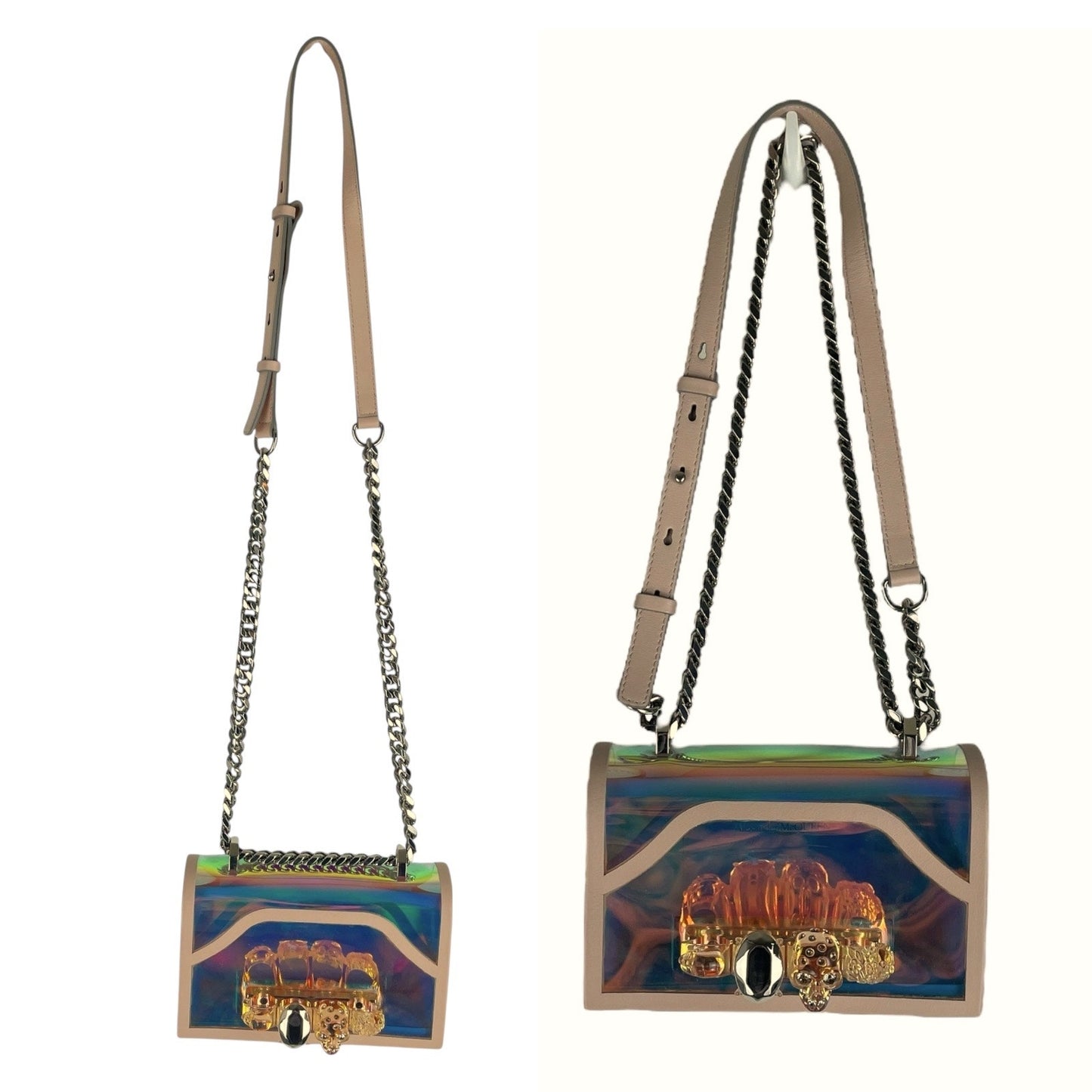 Alexander McQueen Mini Jewelled Crossbody Bag Holographic Pink PVC Leather