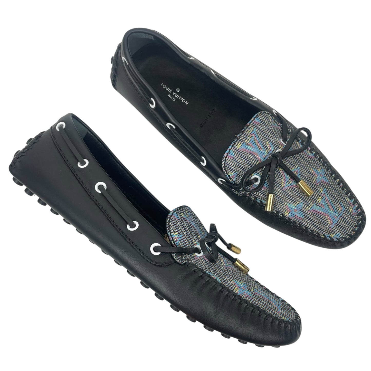 Louis Vuitton Gloria Leather Flat Loafers Blue LV Pop Monogram Size 40