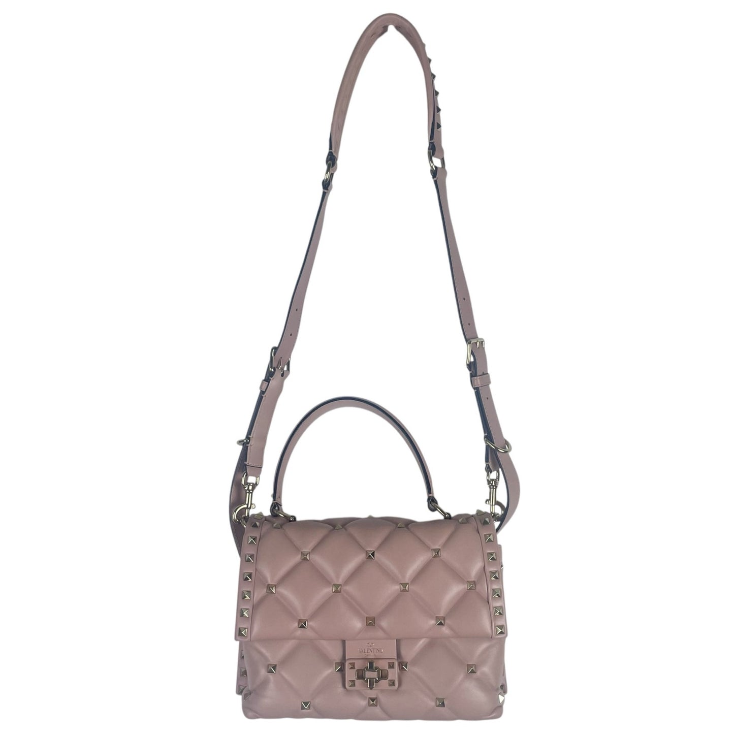 Valentino Garavani Candystud Medium Top Handle Leather Bag Rockstud Pink