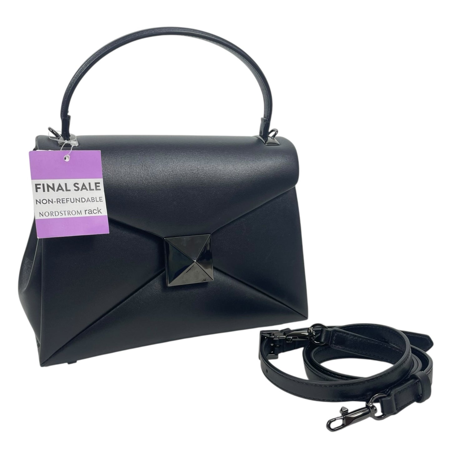 Valentino Garavani One Stud Small Top Handle Leather Flap Bag Black