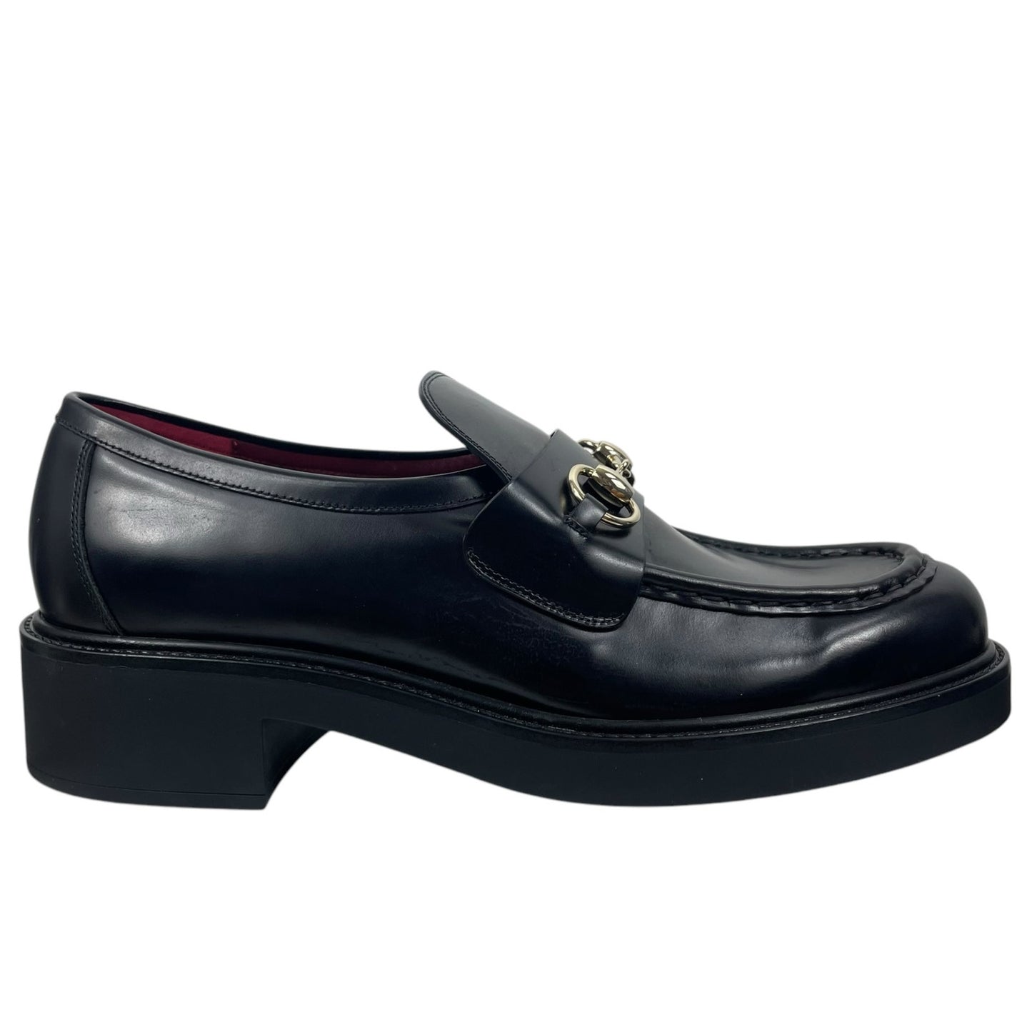 Gucci Lug Sole Leather Loafer with Horsebit Chunky Black Size 41