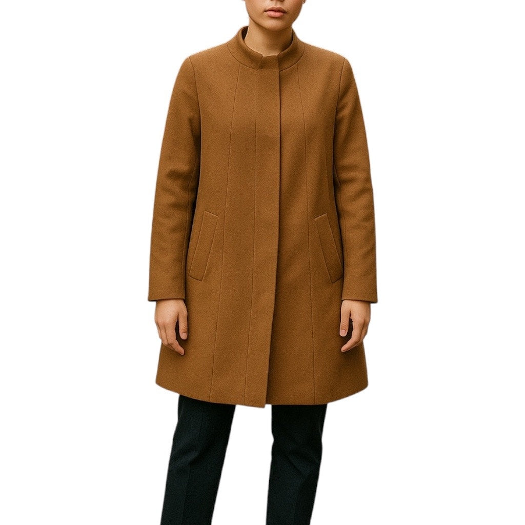 Talbots Wool Cashmere Blend Hidden Button Car Coat Dark Camel Size 14P