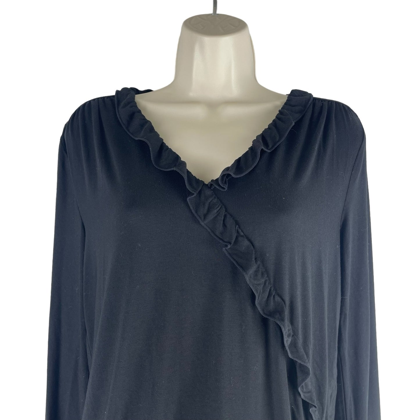 J. Crew Mercantile Ruffle Trim Faux Wrap Side Tie Top Black Size S