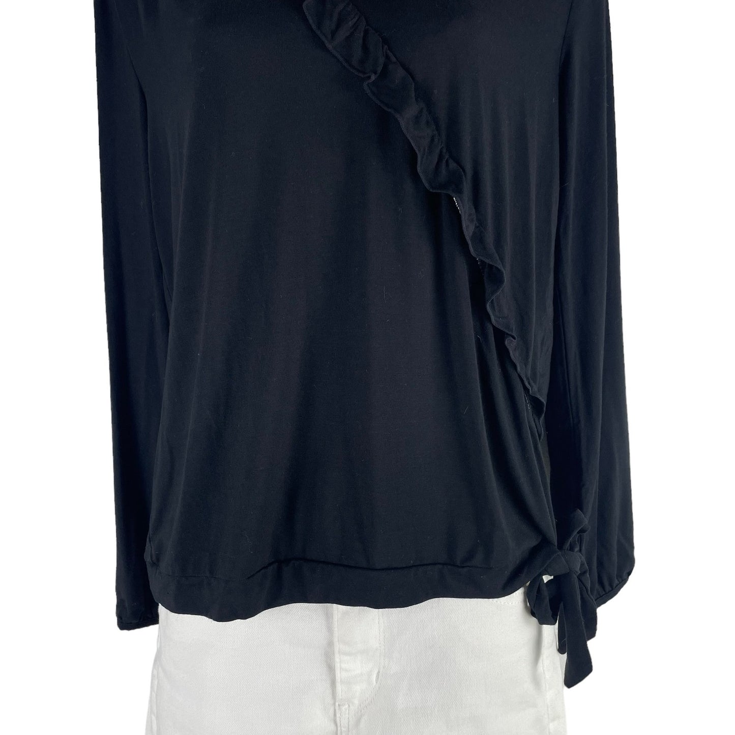 J. Crew Mercantile Ruffle Trim Faux Wrap Side Tie Top Black Size S