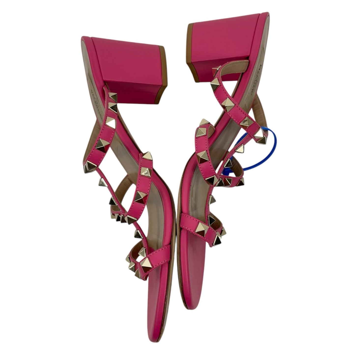Valentino Garavani 60mm Rockstud Leather Slide Heel Sandals Pink Size 40