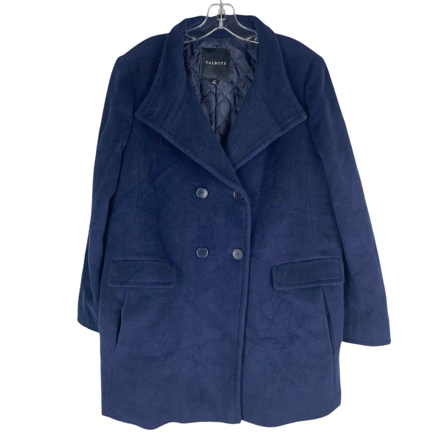 Talbots Wool Alpaca Blend Double Breasted Coat Navy Blue Size 16