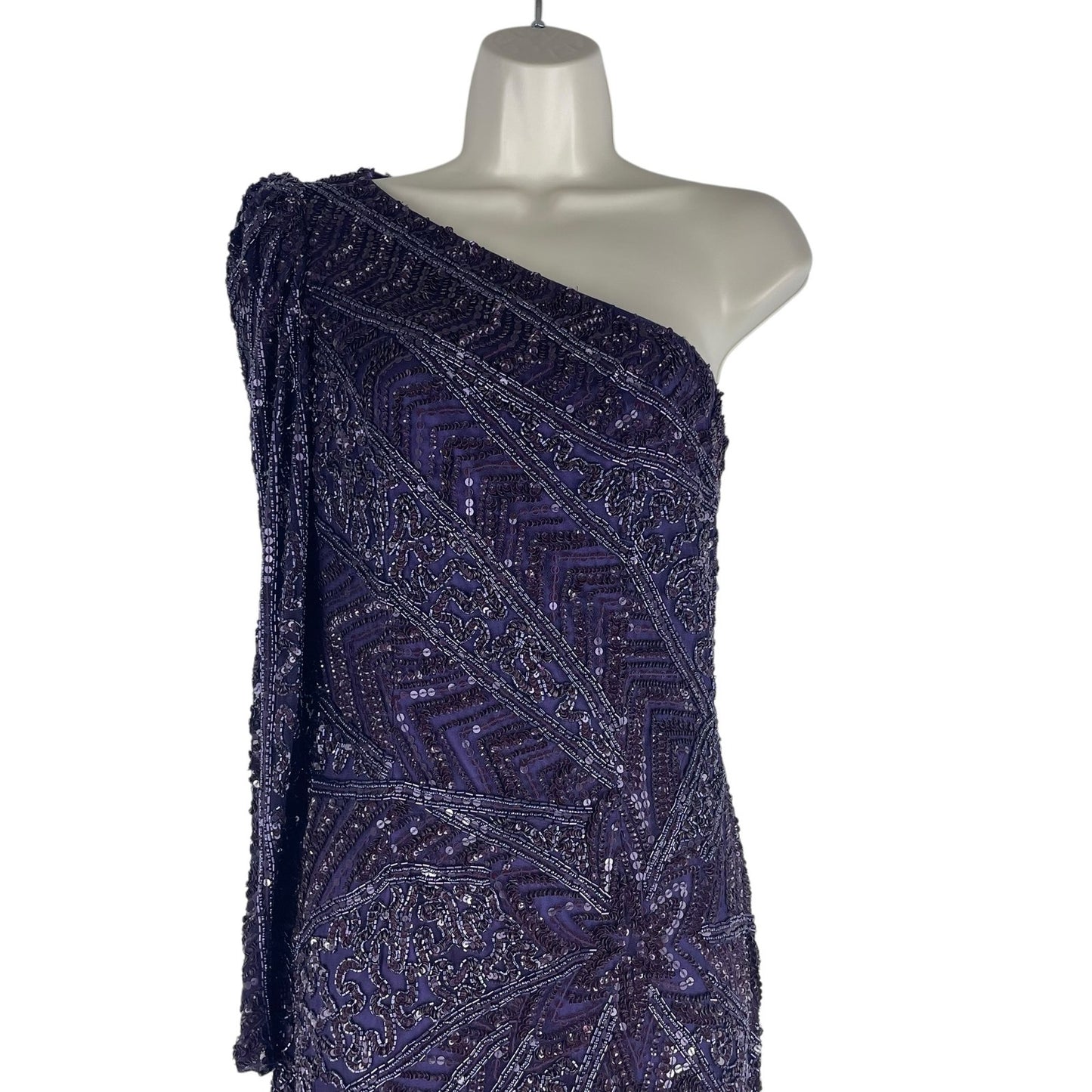 Mac Duggal Beaded One Shoulder Evening Gown Aubergine 5649 Size 6