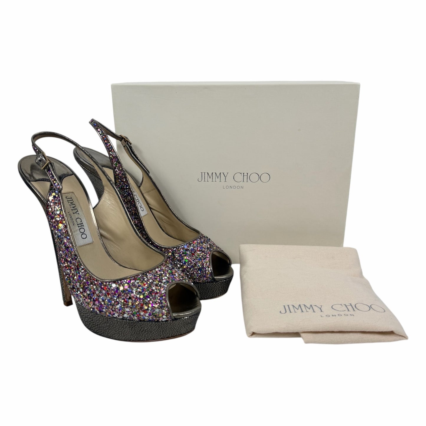 Jimmy Choo 145mm Platform Glitter Slingback Pumps Rainbow Size 39.5