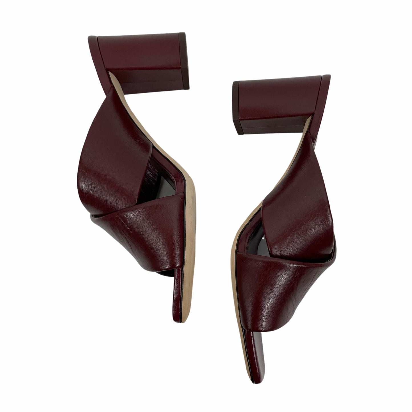 Saint Laurent Lou Lou Leather Slide Sandals Block Heel Deep Red Size 37