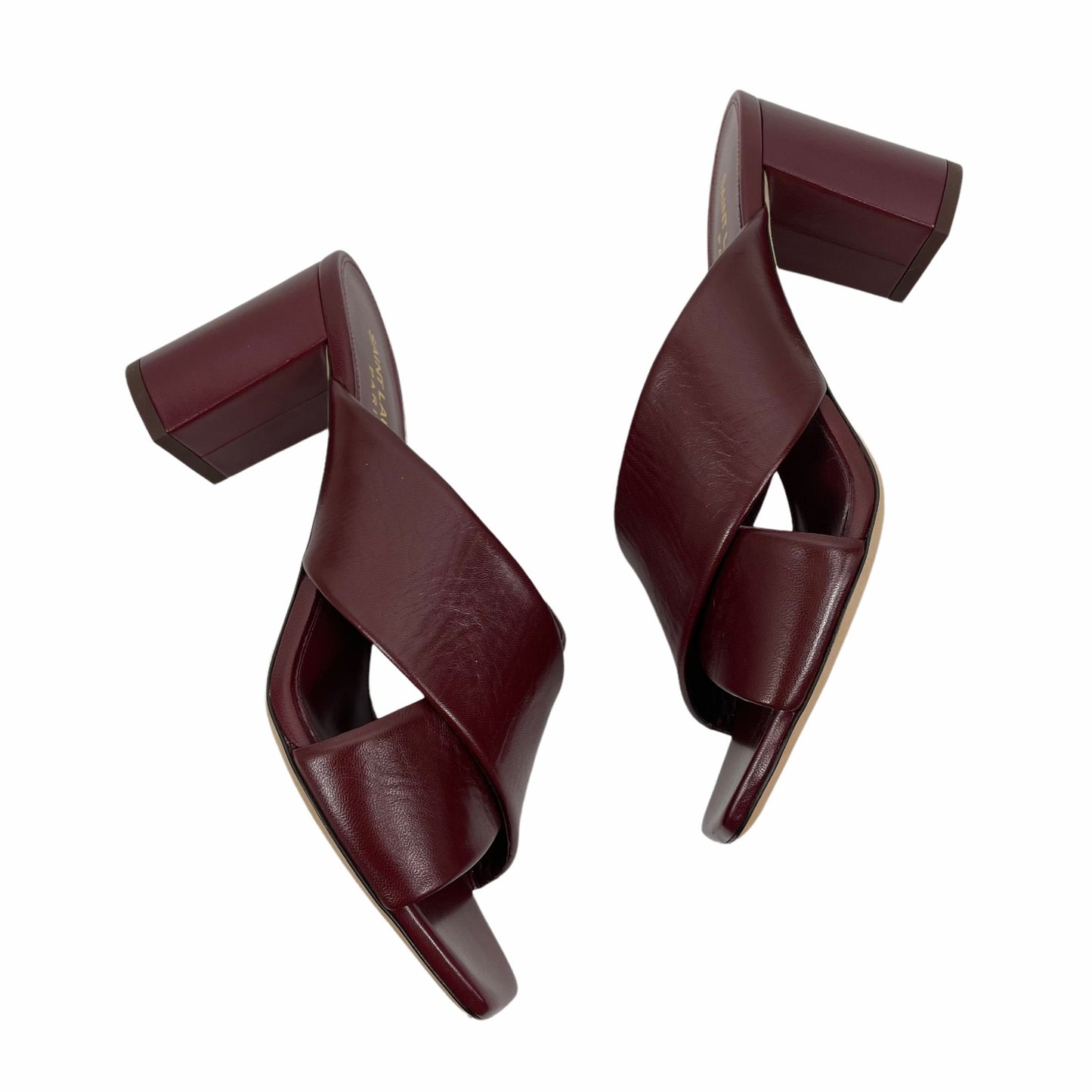 Saint Laurent Lou Lou Leather Slide Sandals Block Heel Deep Red Size 37