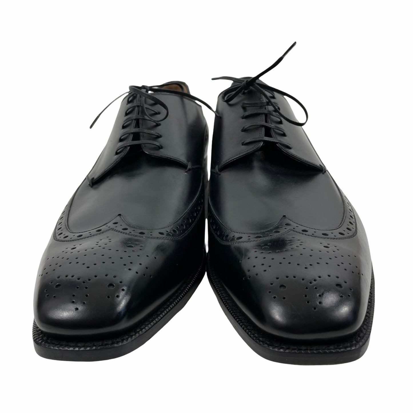 Ermenegildo Zegna Black Leather Wingtip Lace Up Derby Oxford Shoes Size 15.5