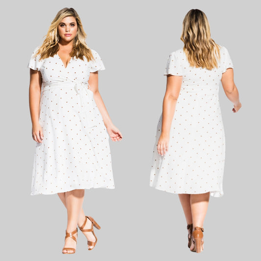 City Chic Polka Dot Sweet Doll Dress White Toffee Size S/ 16