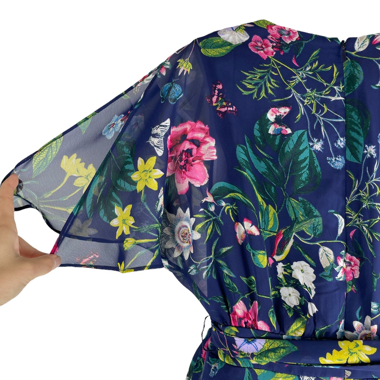 Eliza J Floral Printed Faux Wrap Midi Dress Hi Lo Hem Tie Waist Size 6