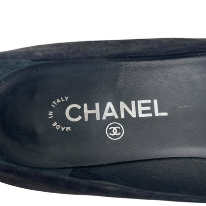 Chanel Black Suede Camellia CC Logo Ballet Flats Slip On Size 38C