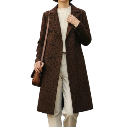 Ann Taylor Wool Blend Chesterfield Coat Brown Cheetah Print Size XL