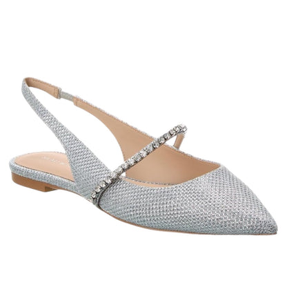 Stuart Weitzman Crystaline Pointed Toe Slingback Flats Silver Size 7