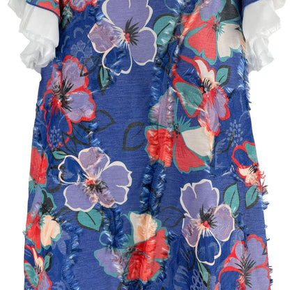 Tory Burch Natalie Floral Midi Resort Dress Ruffle Trim Blue Size 0