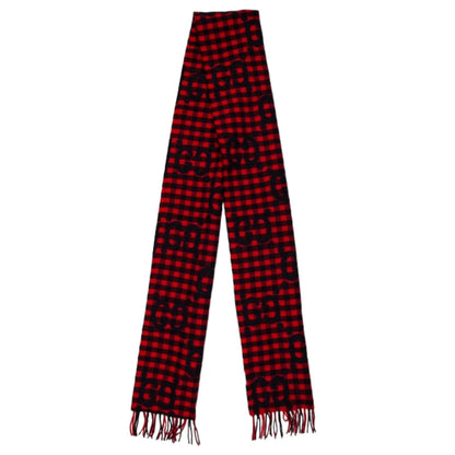 Gucci Diamcheck GG Logo Monogram Wool Jacquard Scarf Red Black 94"x 14"