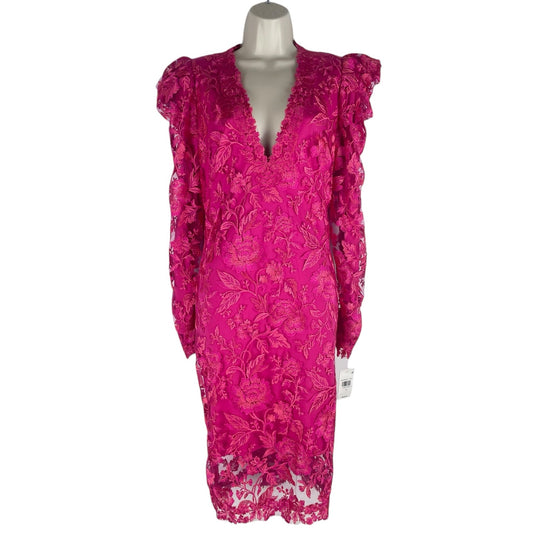 Tadashi Shoji Embroidered Puff Sleeve Cocktail Dress Pink Size 12