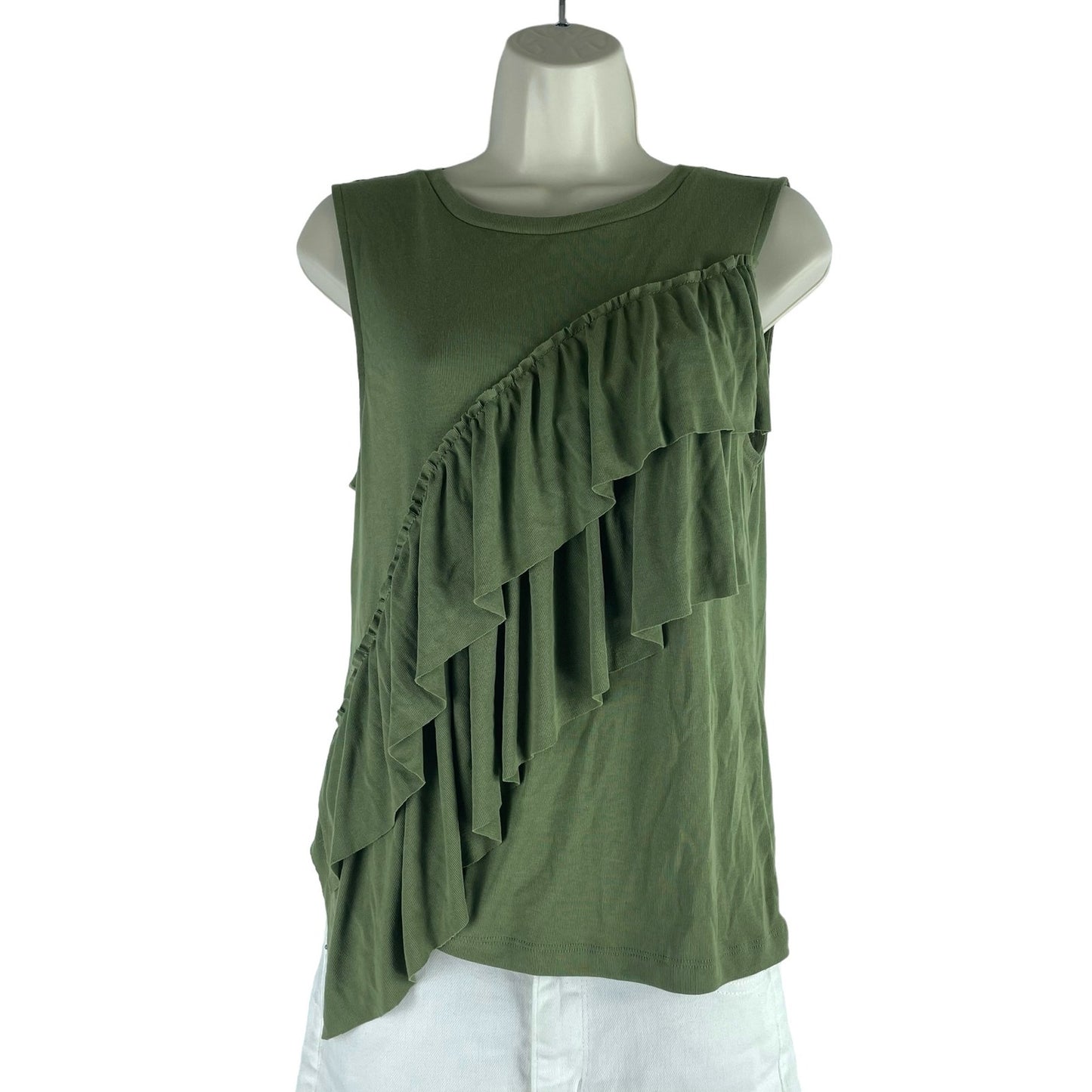 J. Crew Tiered Ruffle Drapey Crew Neck Tank Top Green Size M