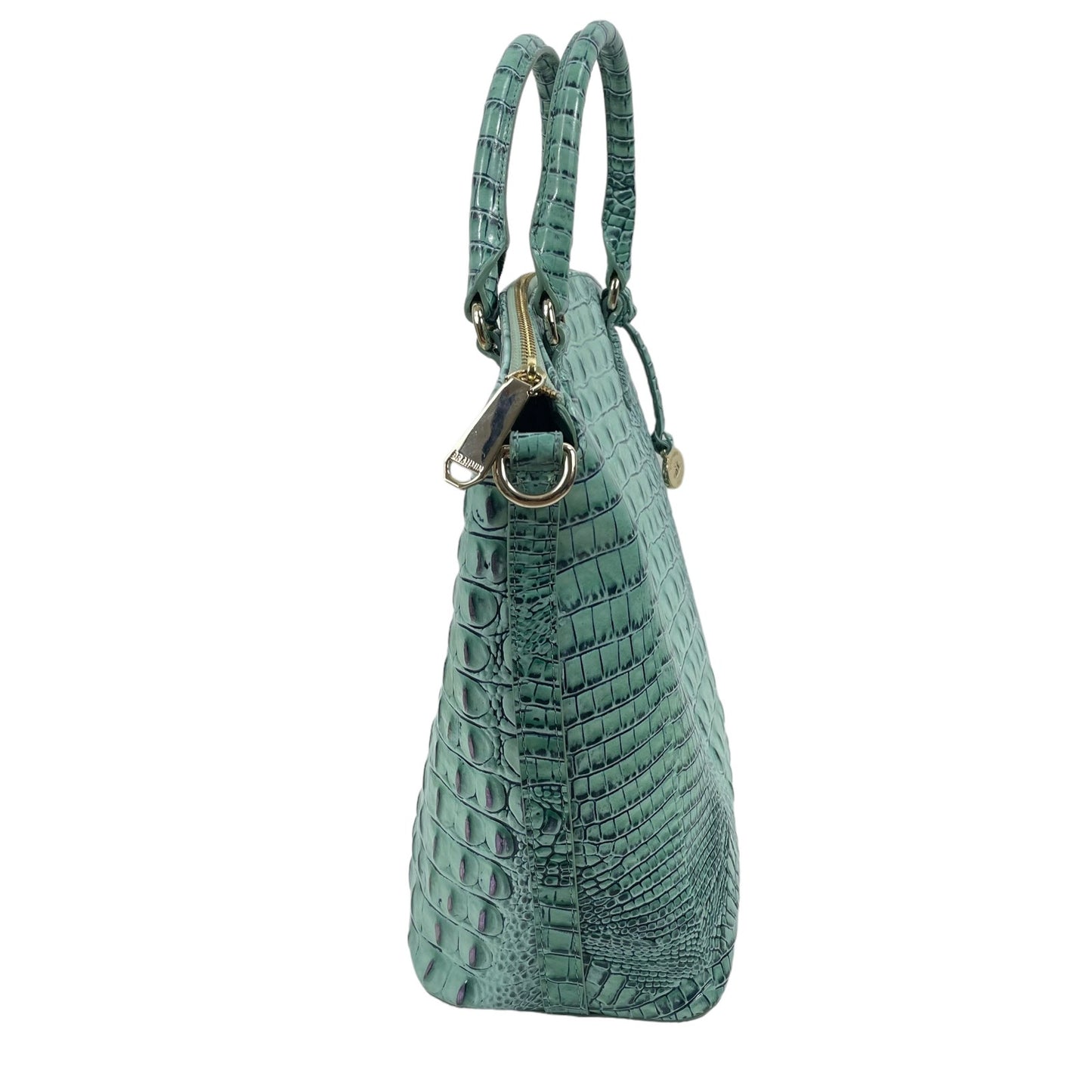 Brahmin Large Duxbury Satchel Bag Biscay Melbourne Blue Green Leather Croc