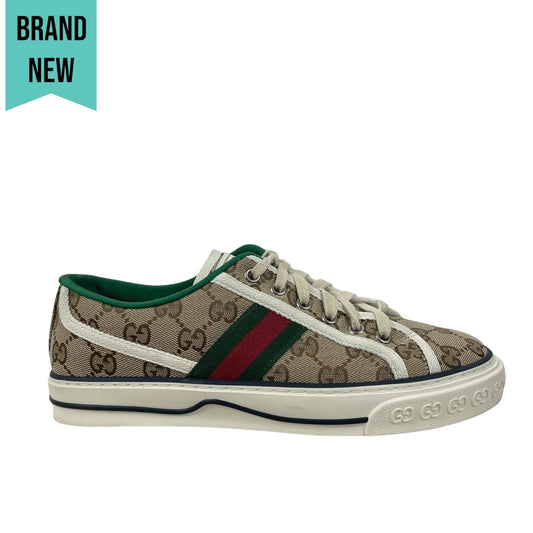 Gucci GG 1977 Tennis Sneakers Lace Up Beige Ebony Original Size 38.5