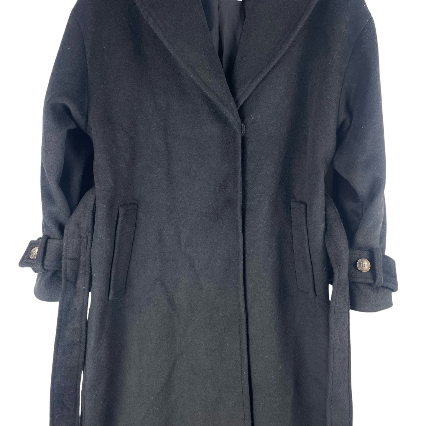 Ann Taylor LOFT Modern Tie Waist Long Trench Coat Black Size L