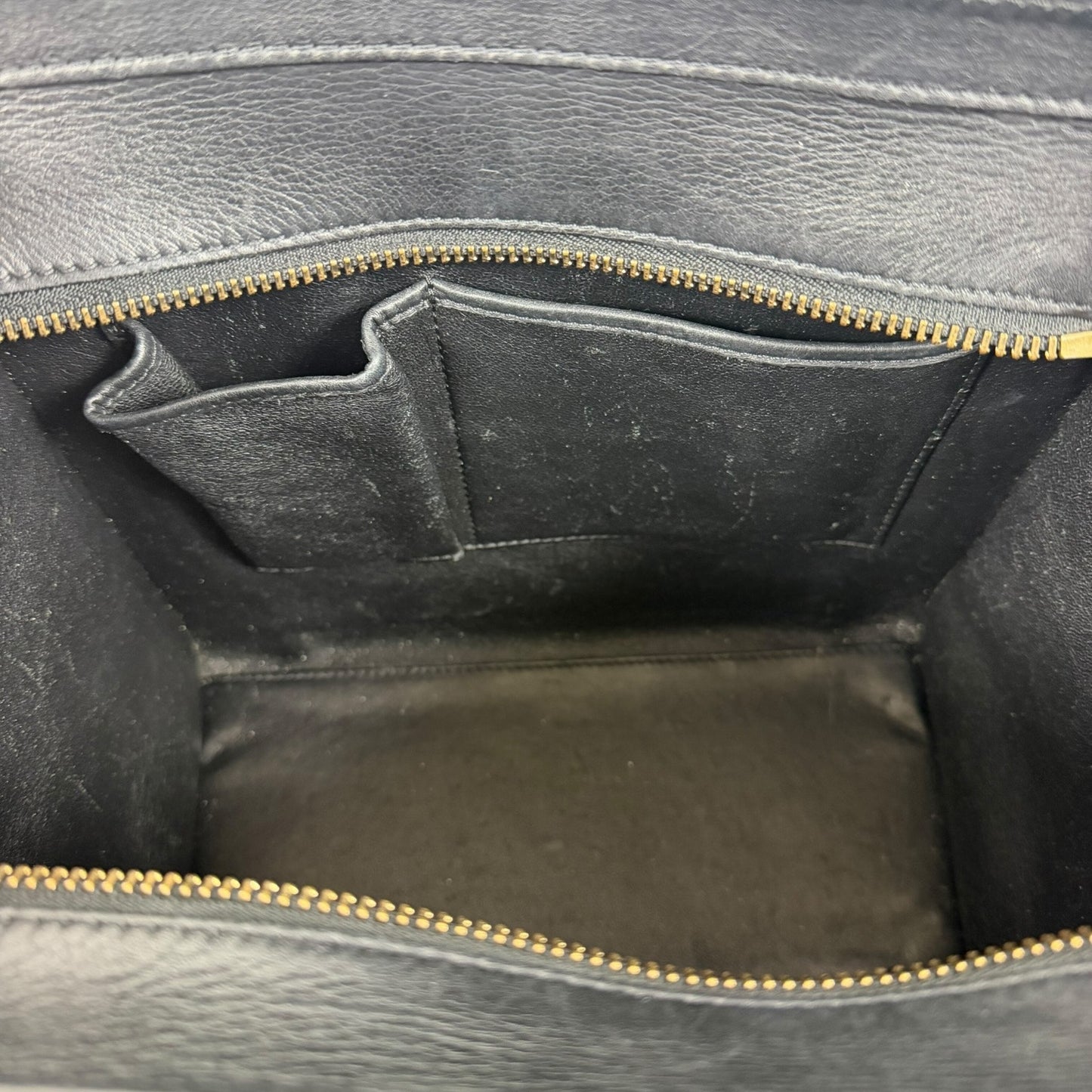 Celine Tricolor Mini Luggage Tote Bag Calf Leather Suede Rust Red Black