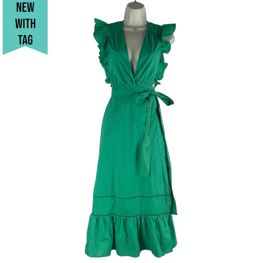 Lovers + Friends Zane Wrap Midi Dress Plunge Neck Green Size XS