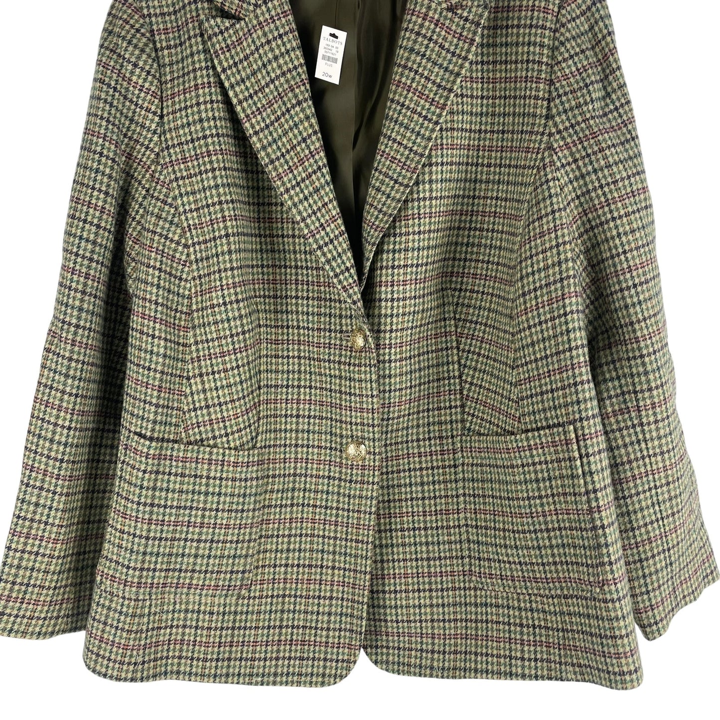 Talbots Classic Shetland Blazer Rustling Plaid Green Pink Size 20W