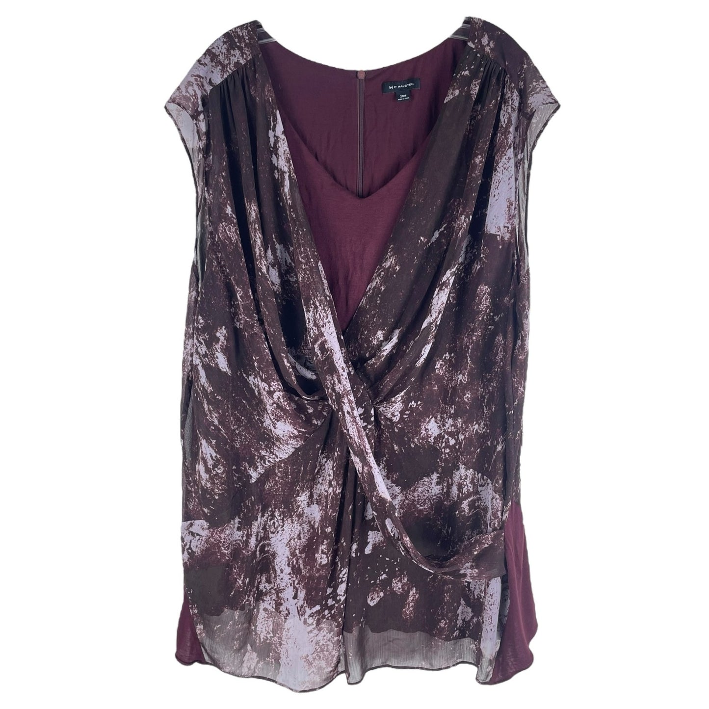 H by Halston Sleeveless Printed Chiffon Drapey Top Burgundy Size 28W