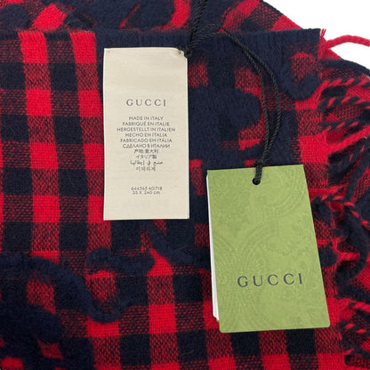 Gucci Diamcheck GG Logo Monogram Wool Jacquard Scarf Red Black 94"x 14"