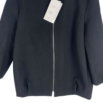 Zara Monteco Wool Front Zip Oversized Bomber Jacket Black Size XS