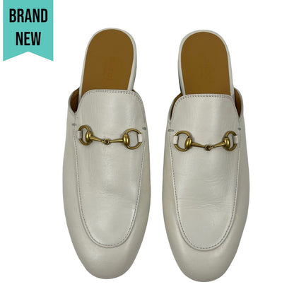 Gucci Princetown Horsebit Slipper Mules White Leather Size 40.5