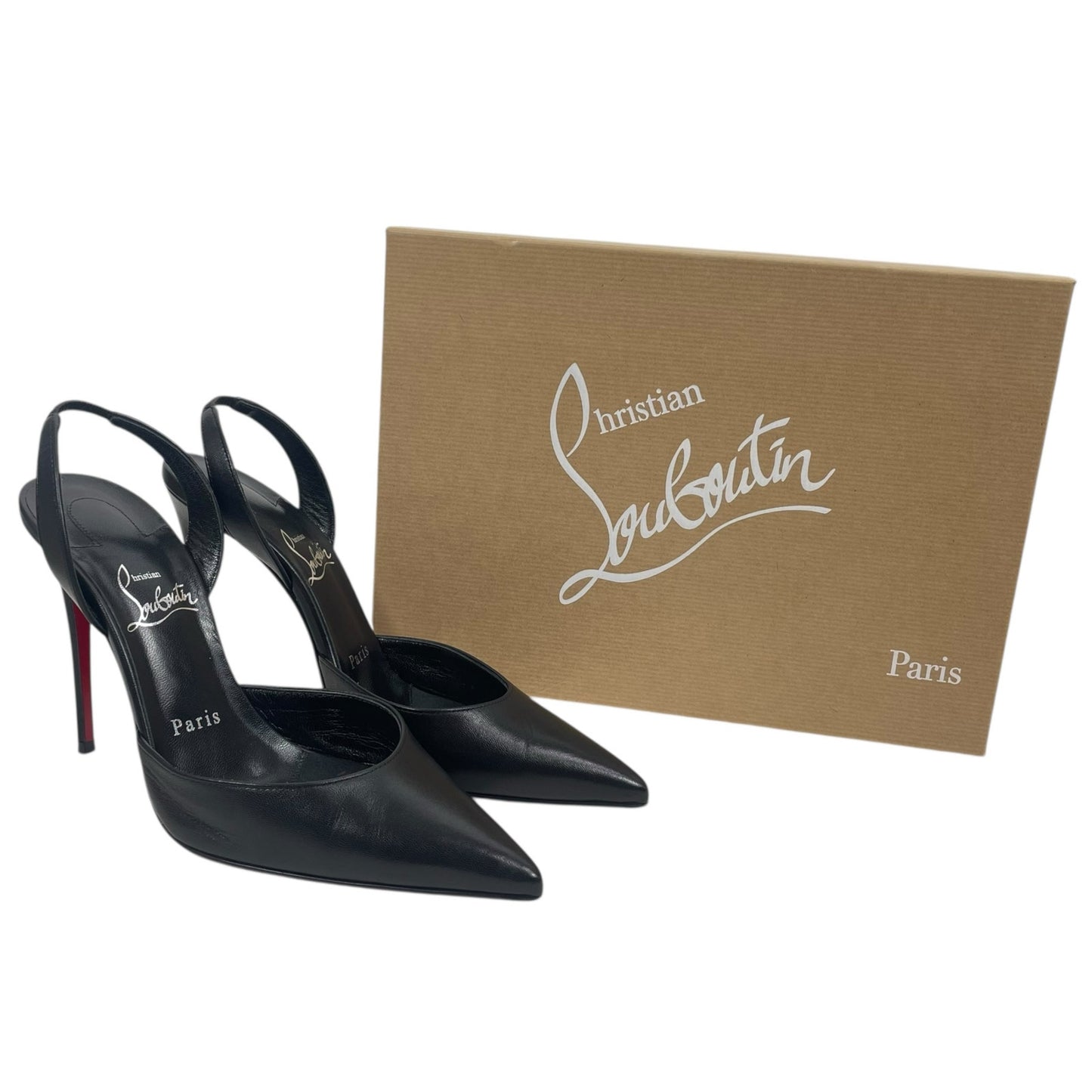 Christian Louboutin O Kate 100 Slingback Black Leather Pumps Size 37
