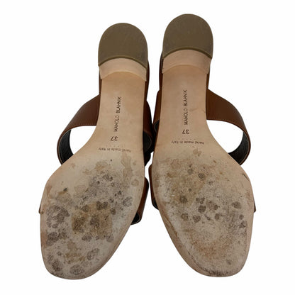 Manolo Blahnik Titubanew Leather Open Toe Mule Sandal Brown Size 37