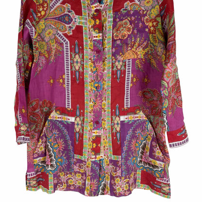 Etro Sardegna Printed Ramie Mini Shirt Dress Pink Size 38/ Size S