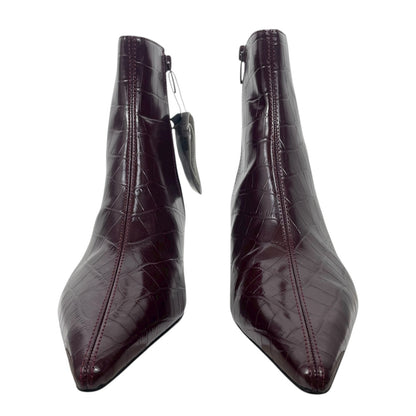 Mango Pointed Toe Crocodile Kitten Heel Ankle Boots Burgundy Size 39/ 8.5