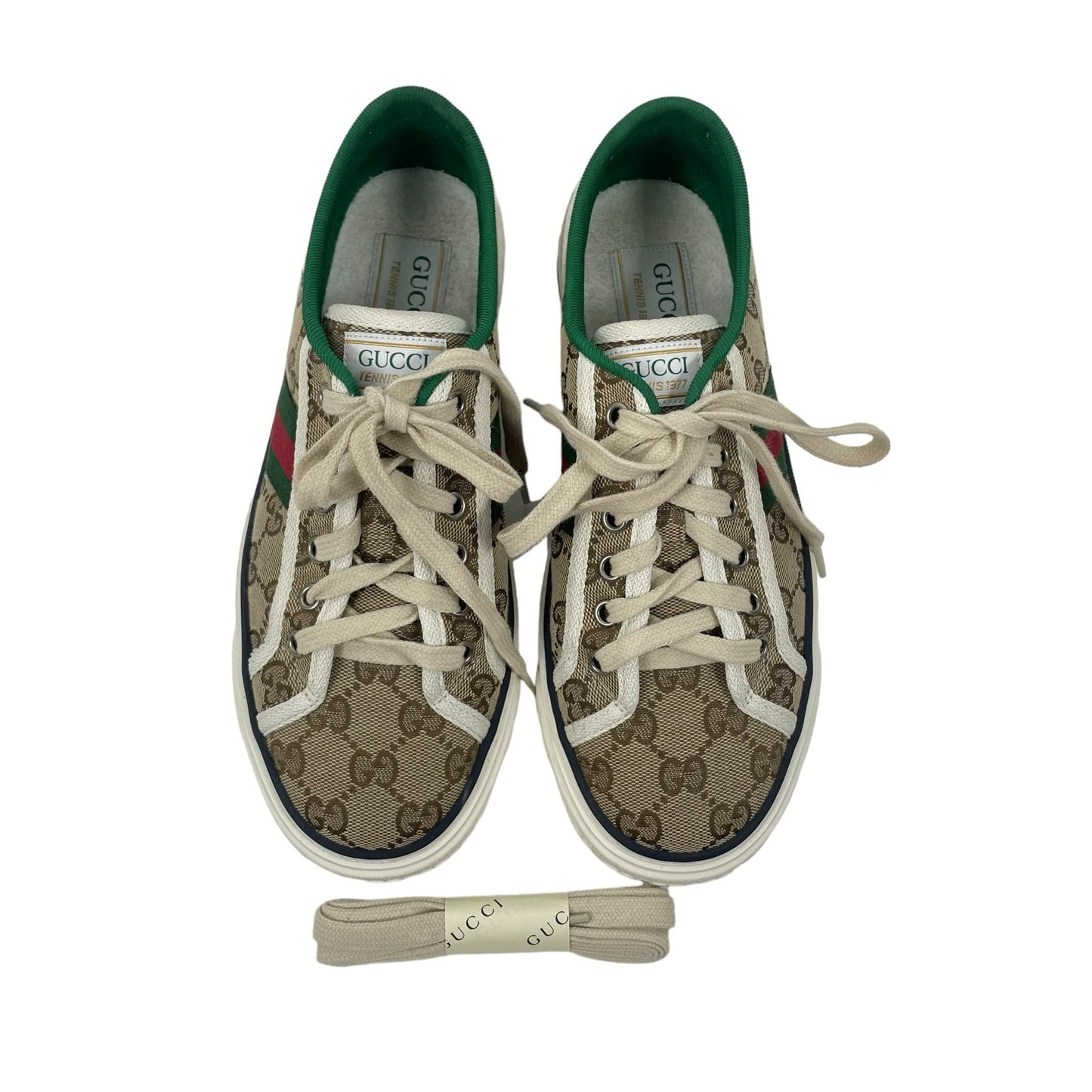 Gucci GG 1977 Tennis Sneakers Lace Up Beige Ebony Original Size 38.5