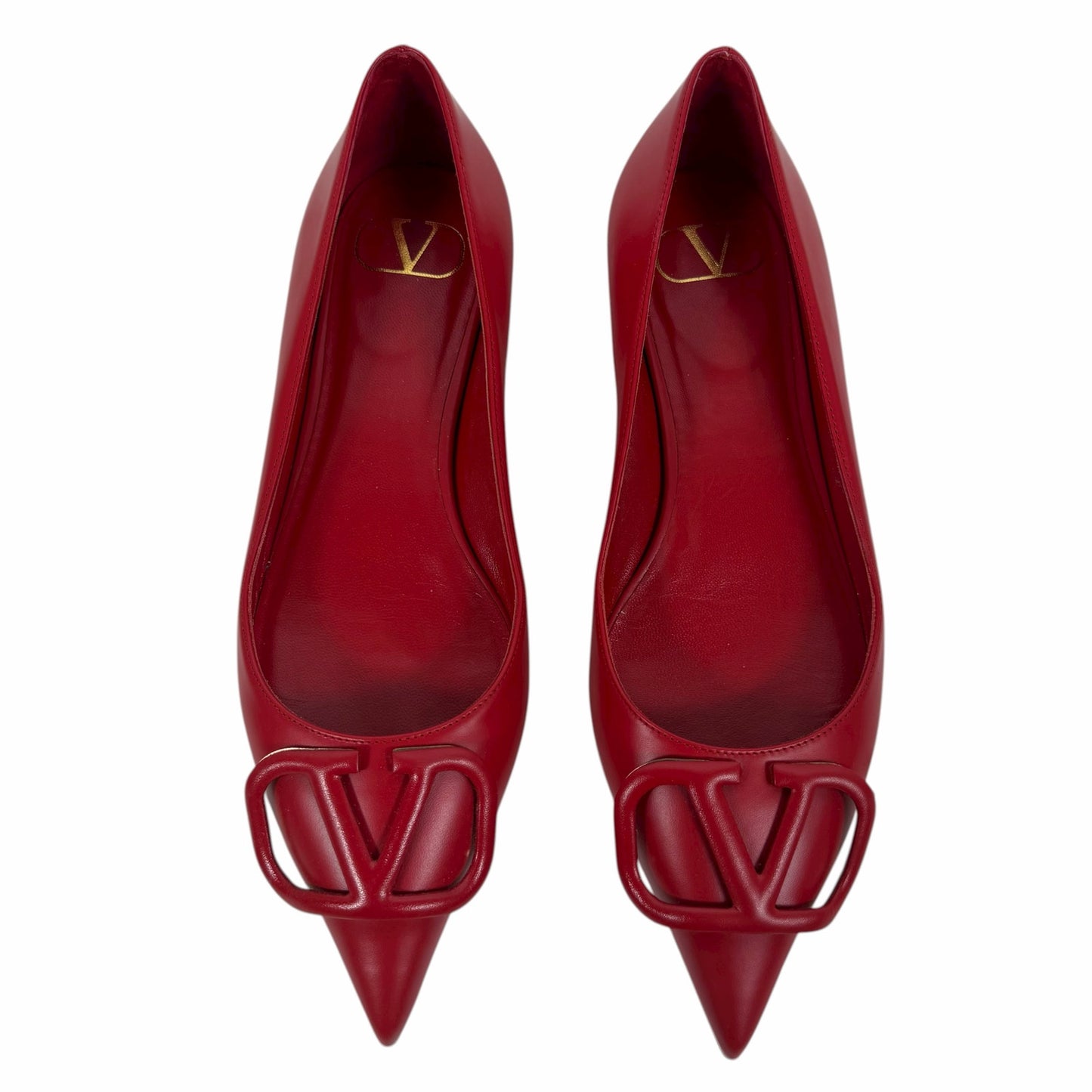 Valentino Garavani Vlogo Pointed Toe Nappa Leather Flats Red Size 36