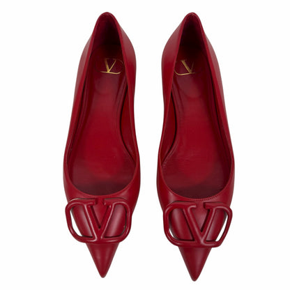 Valentino Garavani Vlogo Pointed Toe Nappa Leather Flats Red Size 36