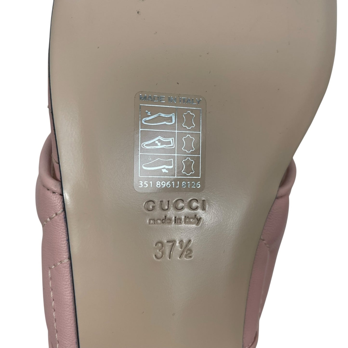 Gucci GG Logo Marmont Leather Thong Flat Sandals Pink Gold Size 37.5